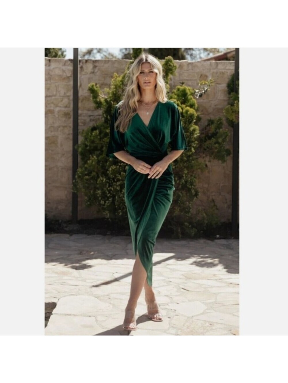 Baltic Born NWT Derp Green Brendyn Ruched Velvet Midi Dress in Emerald Size XL